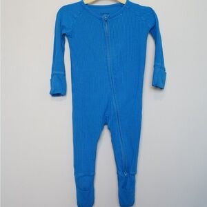 Little Sleepies Bright Blue Ribbed Zipper Footed Pajamas Size 6M